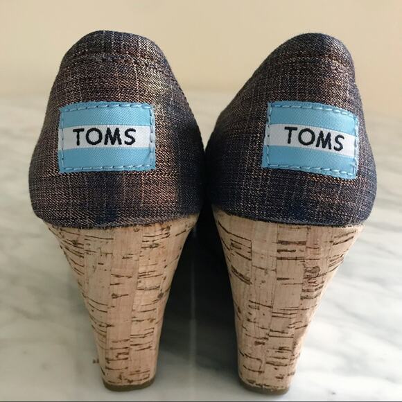 Toms Calypso Peep Toe Copper Azar Metallic Wedges Women's Size 6.5 - Picture 7 of 8
